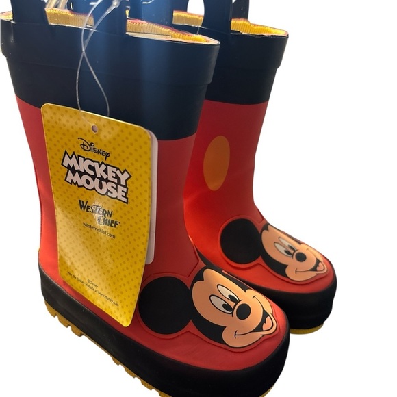 New Western chief Disney Mickey mouse rain boots sz 5 pull on handles (012) - Picture 2 of 4